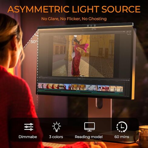 Computer Monitor Light Bar, 3 Color Temperature Computer Monitor Lamp for Eye Caring, Touch Control Timed Computer Light Bar Gaming Accessories for Home Office Game in Saudi Arabia