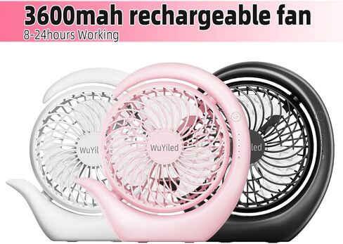 مروحة صغيرة قابلة لإعادة الشحن، مروحة USB أو بطارية محمولة، مروحة مكتب صغيرة بقدرة 3600 مللي أمبير في الساعة، تعمل من 8 إلى 24 ساعة، 3 سرعات وتحافظ على الهدوء، سلك شحن بطول 3.28 قدم (أسود) in Kuwait