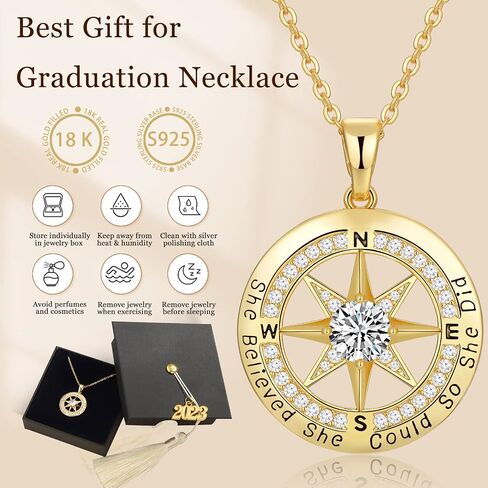 Graduation Gifts for Her 2024, Graduation Necklaces for Girls, S925 Sterling Silver Compass Necklace for Women, College Graduation Jewelry Gift, Senior High School Middle School Graduation Gifts for Wife Girlfriends Teen Girls Sister Daughter Niece in Saudi Arabia