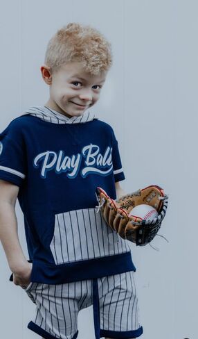 Meiweileya Toddler Baby Boy Baseball Outfits Short Sleeve Play Ball Hoodie Tshirt Striped Jogger Shorts Set Summer Clothes in Kuwait