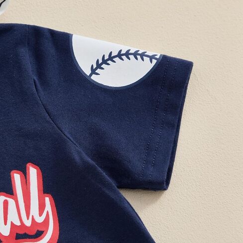 Meiweileya Toddler Baby Boy Baseball Outfits Short Sleeve Play Ball Hoodie Tshirt Striped Jogger Shorts Set Summer Clothes in Kuwait