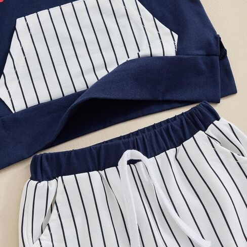 Meiweileya Toddler Baby Boy Baseball Outfits Short Sleeve Play Ball Hoodie Tshirt Striped Jogger Shorts Set Summer Clothes in Kuwait