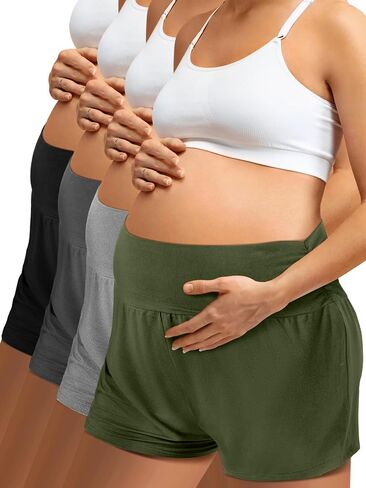 4 Pack Maternity Shorts Comfy Women Maternity Pajamas Clothes Sleep Shorts Lounge Shorts Pregnancy Workout Clothes in Saudi Arabia