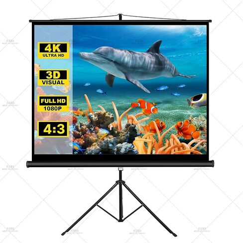 شاشة عرض محمولة ProHT مقاس 100 بوصة (05358)، مع حامل ثلاثي القوائم قابل للطي وشاشة عرض بنسبة عرض إلى ارتفاع 4:3، لون أبيض غير لامع، مناسب للتلفزيون عالي الدقة/الرياضة/الأفلام/العروض التقديمية in Kuwait