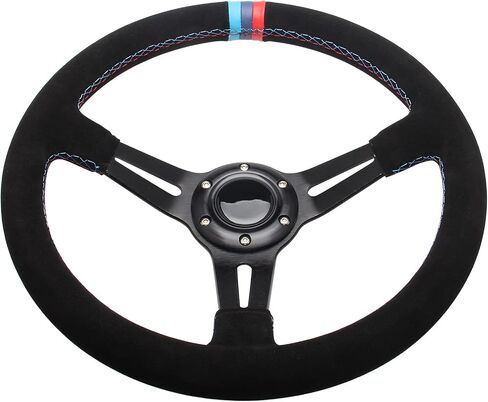350mm (13.6 inches) 6 Bolt Racing Gaming Suede Steering Wheel Aluminum 90mm (3.5 inches) Deep with Dish Horn Button Cable Wrench in Saudi Arabia