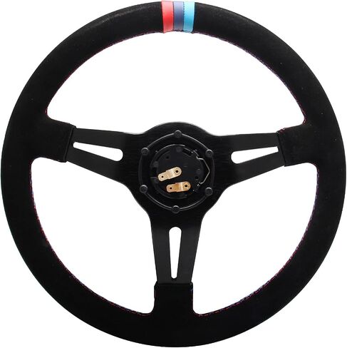 350mm (13.6 inches) 6 Bolt Racing Gaming Suede Steering Wheel Aluminum 90mm (3.5 inches) Deep with Dish Horn Button Cable Wrench in Saudi Arabia
