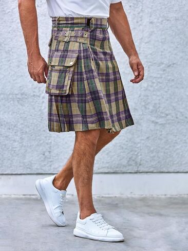 Mens Utility Kilt Pin Scottish Tartan Apparel Black & Irish Hybrid Royal Stewart Pockets Kilts in Saudi Arabia