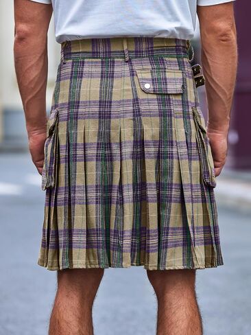 Mens Utility Kilt Pin Scottish Tartan Apparel Black & Irish Hybrid Royal Stewart Pockets Kilts in Saudi Arabia
