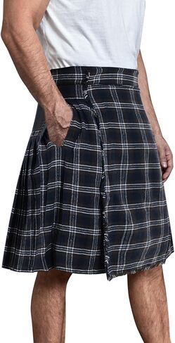 Mens Utility Kilt Pin Scottish Tartan Apparel Black & Irish Hybrid Royal Stewart Pockets Kilts in Saudi Arabia