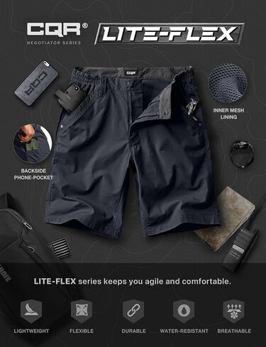 CQR Men's Flex Casual Cargo Shorts, Lightweight Water Resistant Golf Shorts, Stretch Tactical Work Shorts with Multi-Pocket, Negotiator Operator Navy, 36W/12L in Saudi Arabia
