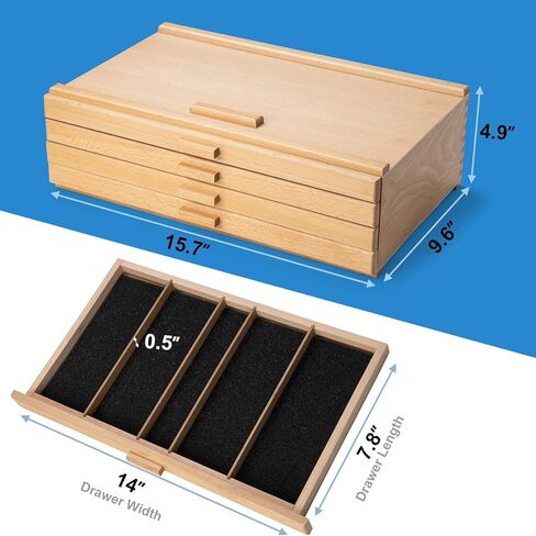 Falling in Art Wooden Pastel Storage Box, Artist Supply Storage Box With 4 Removable Drawer, Portable Organizer Box for Pencils, Markers, Brushes and Painting Tools in Kuwait