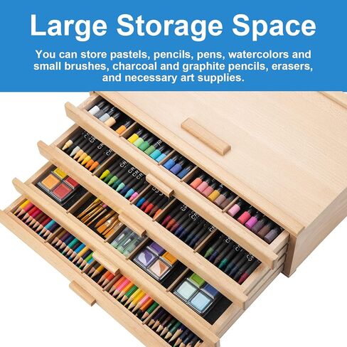 Falling in Art Wooden Pastel Storage Box, Artist Supply Storage Box With 4 Removable Drawer, Portable Organizer Box for Pencils, Markers, Brushes and Painting Tools in Kuwait