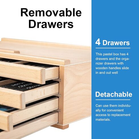 Falling in Art Wooden Pastel Storage Box, Artist Supply Storage Box With 4 Removable Drawer, Portable Organizer Box for Pencils, Markers, Brushes and Painting Tools in Kuwait