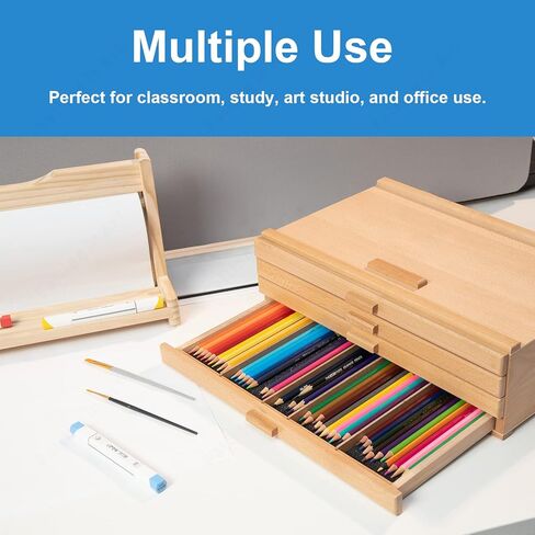 Falling in Art Wooden Pastel Storage Box, Artist Supply Storage Box With 4 Removable Drawer, Portable Organizer Box for Pencils, Markers, Brushes and Painting Tools in Kuwait