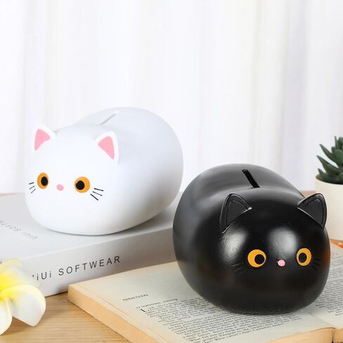 H&W White Cat Piggy Bank للفتيات، بنك العملات المعدنية البلاستيكية، بنك المال غير القابل للكسر، بنك الخنزير لطيف للأطفال، صندوق المال الأول، أفضل عيد ميلاد in Kuwait