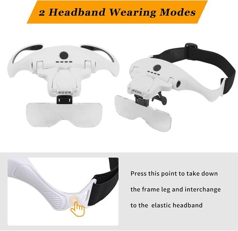 نظارات مكبرة لعصابة الرأس مع نظارات مكبرة خفيفة قابلة لإعادة الشحن مع 5 عدسات قابلة للفصل 1.0X 1.5X 2.0X 2.5X 3.5X، مكبر بدون استخدام اليدين للمجوهرات ذات الغرز المتقاطعة in Kuwait