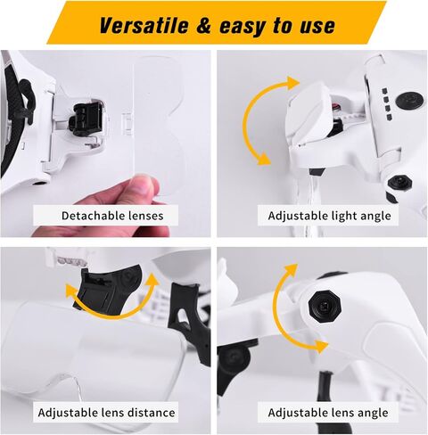 نظارات مكبرة لعصابة الرأس مع نظارات مكبرة خفيفة قابلة لإعادة الشحن مع 5 عدسات قابلة للفصل 1.0X 1.5X 2.0X 2.5X 3.5X، مكبر بدون استخدام اليدين للمجوهرات ذات الغرز المتقاطعة in Kuwait