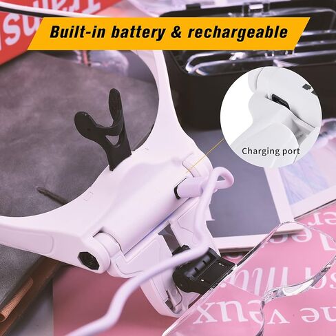 نظارات مكبرة لعصابة الرأس مع نظارات مكبرة خفيفة قابلة لإعادة الشحن مع 5 عدسات قابلة للفصل 1.0X 1.5X 2.0X 2.5X 3.5X، مكبر بدون استخدام اليدين للمجوهرات ذات الغرز المتقاطعة in Kuwait