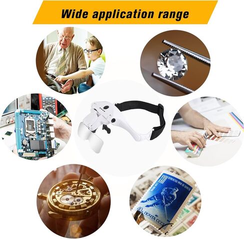 نظارات مكبرة لعصابة الرأس مع نظارات مكبرة خفيفة قابلة لإعادة الشحن مع 5 عدسات قابلة للفصل 1.0X 1.5X 2.0X 2.5X 3.5X، مكبر بدون استخدام اليدين للمجوهرات ذات الغرز المتقاطعة in Kuwait