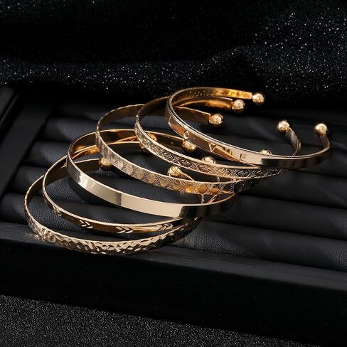 Gold Bangle Bracelets Set for Women Girls, 14k Gold Plated Multi Layer Stackable Cuff Bracelets, Personalized Boho Non Tarnish Adjustable Bangle Jewelry Gift for Her in Saudi Arabia