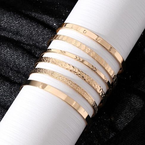Gold Bangle Bracelets Set for Women Girls, 14k Gold Plated Multi Layer Stackable Cuff Bracelets, Personalized Boho Non Tarnish Adjustable Bangle Jewelry Gift for Her in Saudi Arabia