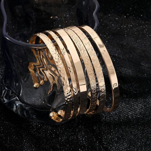 Gold Bangle Bracelets Set for Women Girls, 14k Gold Plated Multi Layer Stackable Cuff Bracelets, Personalized Boho Non Tarnish Adjustable Bangle Jewelry Gift for Her in Saudi Arabia