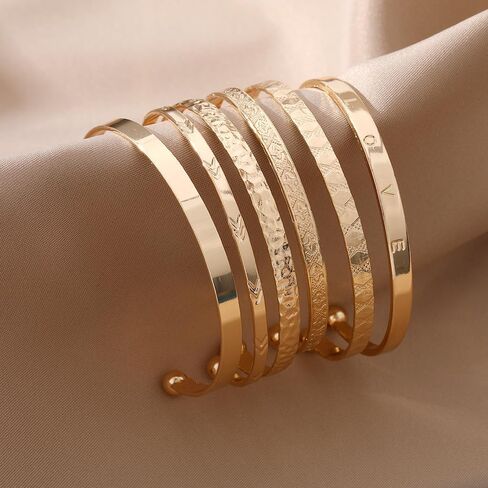 Gold Bangle Bracelets Set for Women Girls, 14k Gold Plated Multi Layer Stackable Cuff Bracelets, Personalized Boho Non Tarnish Adjustable Bangle Jewelry Gift for Her in Saudi Arabia