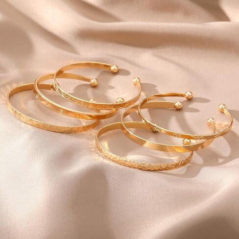 Gold Bangle Bracelets Set for Women Girls, 14k Gold Plated Multi Layer Stackable Cuff Bracelets, Personalized Boho Non Tarnish Adjustable Bangle Jewelry Gift for Her in Saudi Arabia