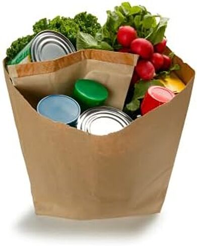 Shop&Save Large Paper Grocery Bags, 12x7x17 Kraft Brown Heavy Duty Barrel Sack 57 Lbs ,Grocery Shopping Takeout Bags 200 in Kuwait