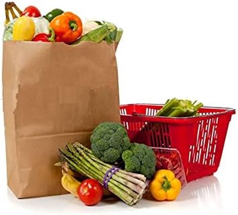 Shop&Save Large Paper Grocery Bags, 12x7x17 Kraft Brown Heavy Duty Barrel Sack 57 Lbs ,Grocery Shopping Takeout Bags 200 in Kuwait