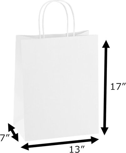 أكياس ورق كرافت كبيرة بمقابض. 17x13x7. حقائب تسوق وبقالة بنية عالية الجودة. عبوة من 100 قطعة. قابلة لإعادة التدوير والاستعمال مرة واحدة. مثالية للبضائع والتجزئة وأكياس الهدايا الورقية الكبيرة in Kuwait