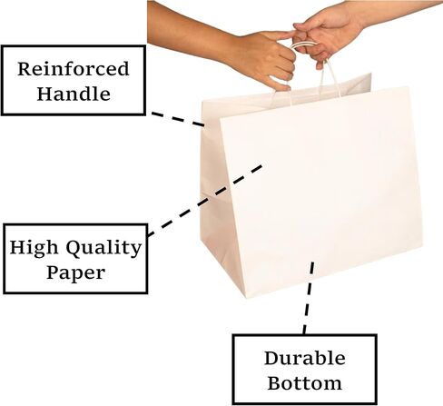 أكياس ورق كرافت كبيرة بمقابض. 17x13x7. حقائب تسوق وبقالة بنية عالية الجودة. عبوة من 100 قطعة. قابلة لإعادة التدوير والاستعمال مرة واحدة. مثالية للبضائع والتجزئة وأكياس الهدايا الورقية الكبيرة in Kuwait