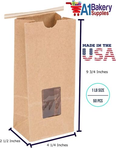 Kraft 1 Lb. Tin Tie Bakery Bag w/Square Window - 50 Pack by Premium Tin Ties in Saudi Arabia
