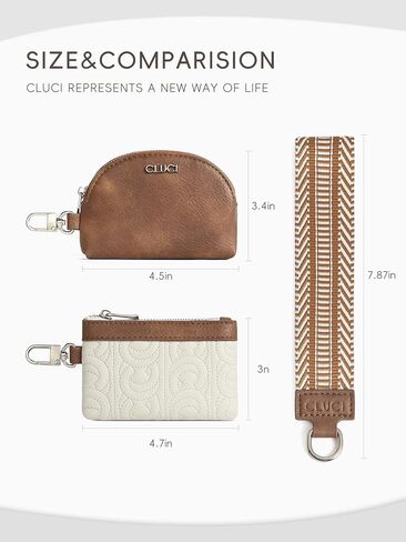 CLUCI Dual Pouch Wristlet Wallet Detachable Leather Keychain Wallet for Women Clutch Zipper Coin Purse Beige With Brown in Kuwait