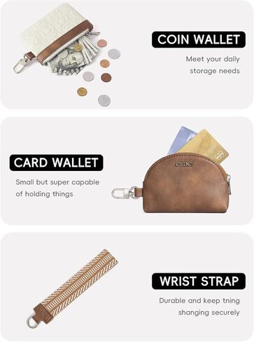 CLUCI Dual Pouch Wristlet Wallet Detachable Leather Keychain Wallet for Women Clutch Zipper Coin Purse Beige With Brown in Kuwait
