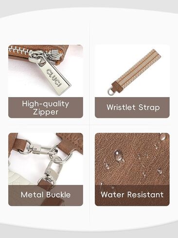 CLUCI Dual Pouch Wristlet Wallet Detachable Leather Keychain Wallet for Women Clutch Zipper Coin Purse Beige With Brown in Kuwait