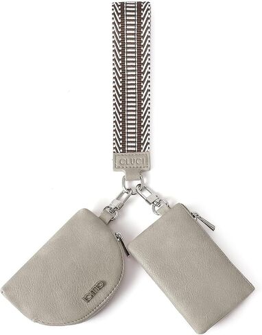 CLUCI Dual Pouch Wristlet Wallet Detachable Leather Keychain Wallet for Women Clutch Zipper Coin Purse Beige With Brown in Saudi Arabia