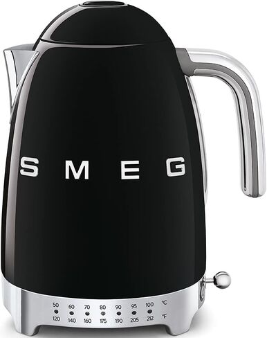 Smeg 50's Retro 7 Cup Stainless Steel Variable Temperature Electric Kettle with 7 Temperature Settings, Led Display, Swivel Base and Keep Warm Function Black KLF04BLUS in Saudi Arabia
