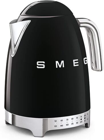 Smeg 50's Retro 7 Cup Stainless Steel Variable Temperature Electric Kettle with 7 Temperature Settings, Led Display, Swivel Base and Keep Warm Function Black KLF04BLUS in Saudi Arabia