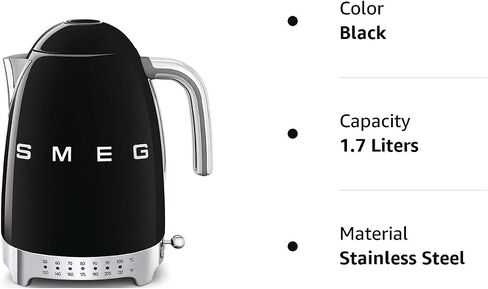 Smeg 50's Retro 7 Cup Stainless Steel Variable Temperature Electric Kettle with 7 Temperature Settings, Led Display, Swivel Base and Keep Warm Function Black KLF04BLUS in Saudi Arabia