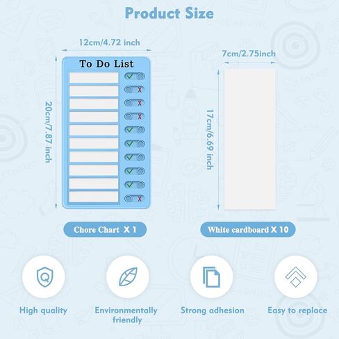 Chore Chart for Kids and Adults, My Chores Slider Chart, Reusable Checklist Board Kids to Do List Board with 10 Pcs Cardstocks (Blue) in Saudi Arabia