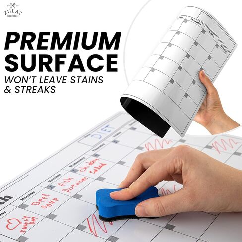 Zulay Kitchen Magnetic Dry Erase Calendar Whiteboard Kit - Magnetic Calendar For Fridge Includes Magnetic Notepad, 4 Colored Markers, & Eraser - Monthly Magnetic Fridge Calendar, 15" x 11.5" in Saudi Arabia