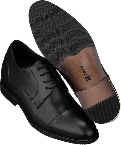 TOTO Men's Invisible Height Increasing Elevator Shoes - Premium Leather Lace-up Micro-Perforated Formal Derby Oxfords - 2.8 Inches Taller in Saudi Arabia