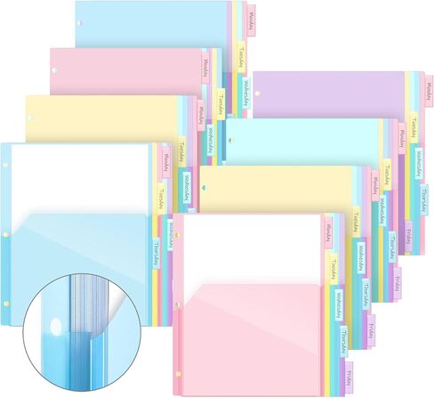 Jetec 4 Sets/ 20 Pcs Expanding Plastic Binder Dividers with Flexible Front Pockets Expand 1/4", 5 Tab Letter Size Plastic Dividers 3 Ring Binder Organization Binder Index Dividers for School in Saudi Arabia