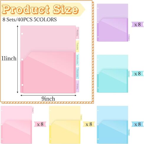 Jetec 4 Sets/ 20 Pcs Expanding Plastic Binder Dividers with Flexible Front Pockets Expand 1/4", 5 Tab Letter Size Plastic Dividers 3 Ring Binder Organization Binder Index Dividers for School in Saudi Arabia