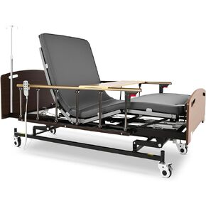 Electric Hospital Bed for Home Use, Premium 4 Function Medical Bed with Mattress, Adjustable Homecare Bed Includes IV Pole, Rails, Dining Table, Locking Casters for Seniors People in Recovery in Saudi Arabia
