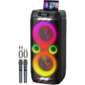 Karaoke Machine,Party Speaker Bass Boost w/Double 8" Woofer,Big Portable Bluetooth Speaker, 2 Wireless Microphone,24H/EQ/REC/RGB Light/Echo,Portable PA System for Outdoor Party, Home Gathering in Kuwait