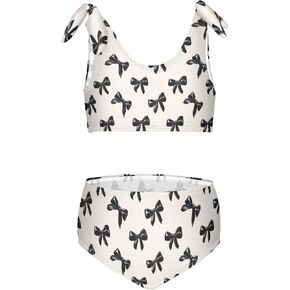 Wusikd Black Bows Girls Swimsuits Two Piece Beige Swimwear Bikini Set for for Girls Size 7-8T in Kuwait