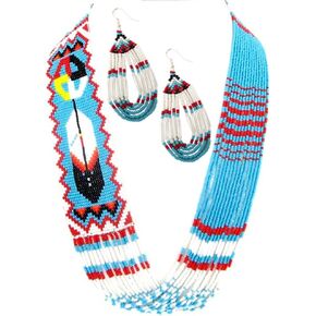 Lavivia Handmade Long Beaded Necklace & Earrings Set. Inspired by Native American Necklace. Seed Beads Necklace with Earrings, One of a Kind beaded Necklace for Women, Perfect for Occasions, Gifts in Kuwait