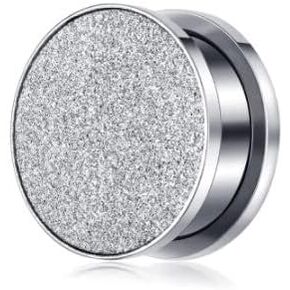 Silver Glitter Front Ear Gauges - Pair of Stainless Steel Screw-On Plugs - 10 Size Options in Kuwait